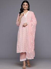 Varanga Floral Embroidered Panelled Thread Work Pure Cotton Kurta With Trousers & Dupatta