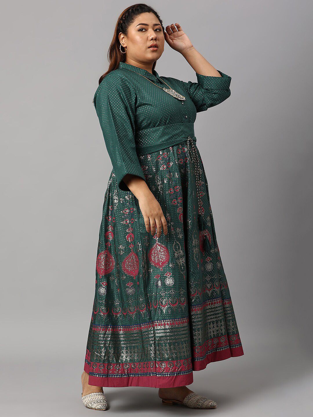 W Women Green Plus Size Ethnic Motifs Ethnic Maxi Dress