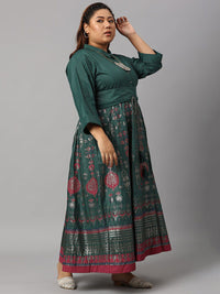 W Women Green Plus Size Ethnic Motifs Ethnic Maxi Dress