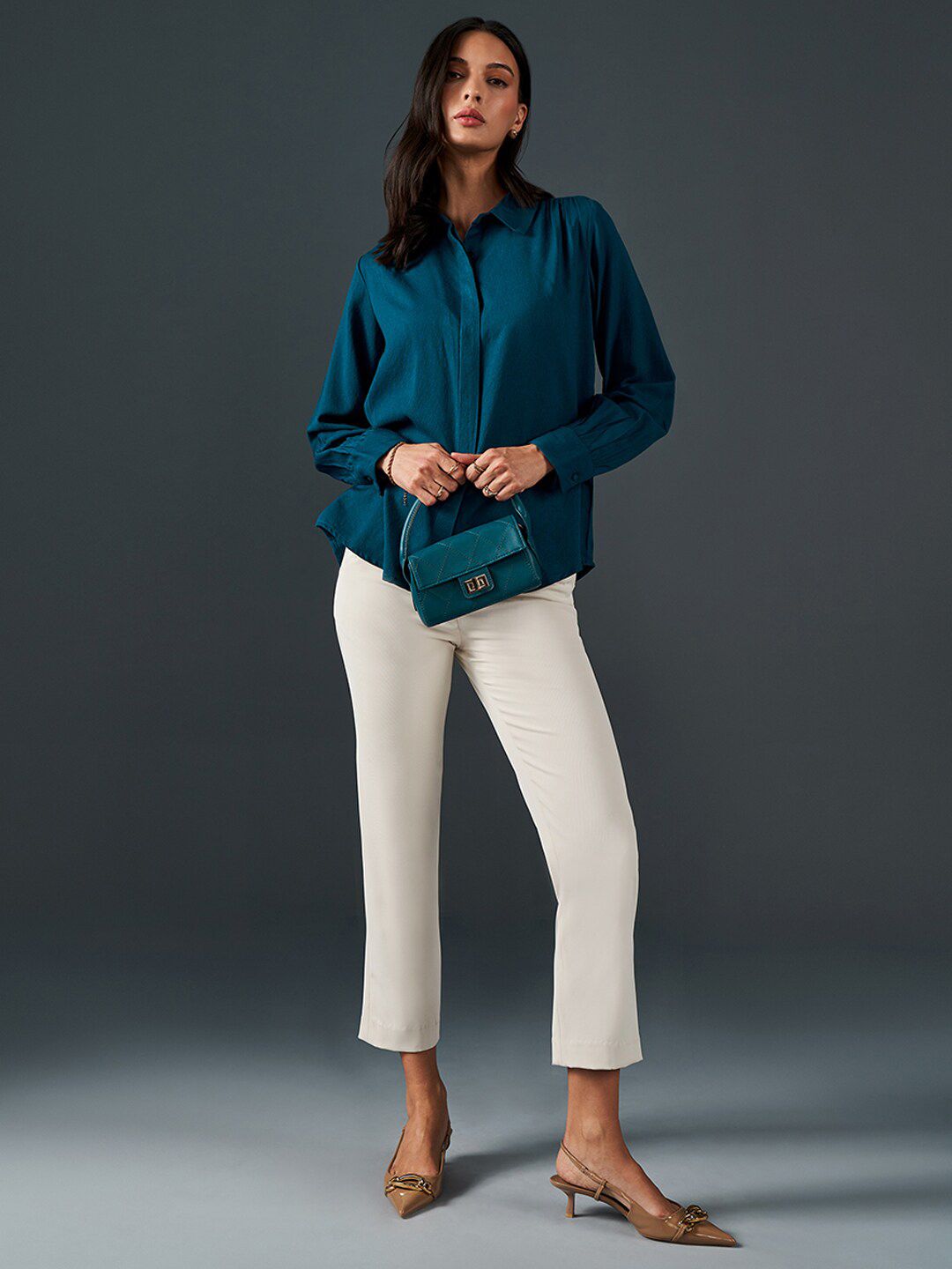 AND Mandarin Collar Cuff Sleeve Top