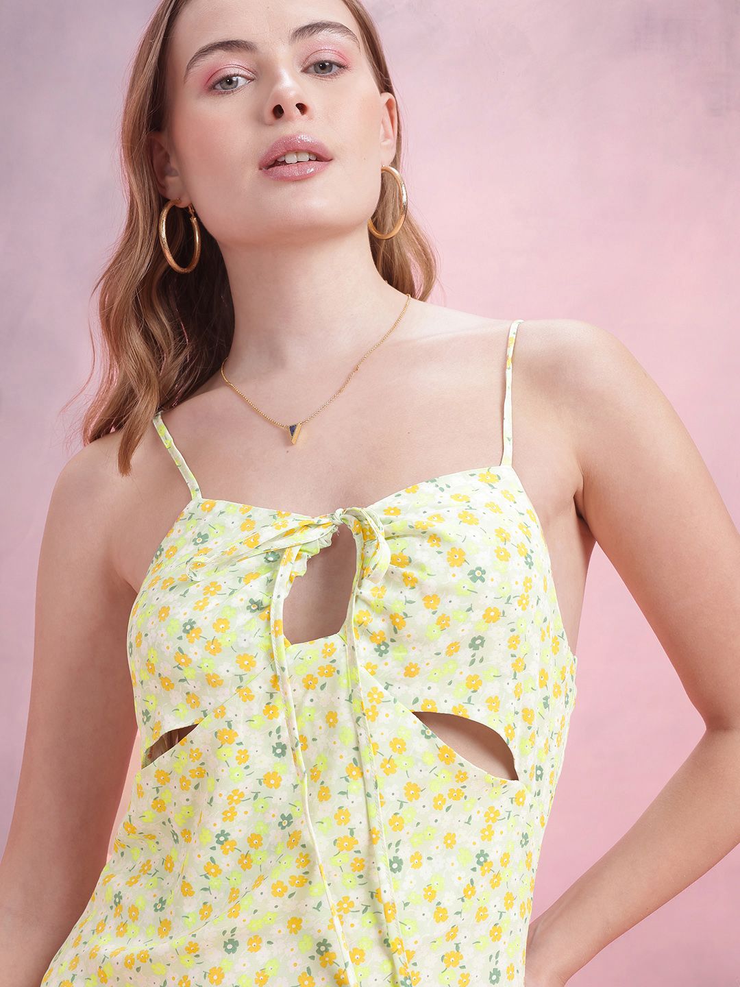DressBerry Floral Print Cut-Out Mini A-Line Dress