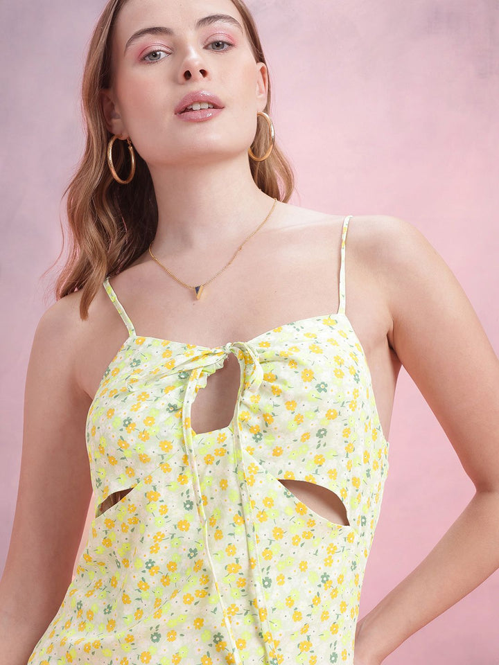 DressBerry Floral Print Cut-Out Mini A-Line Dress