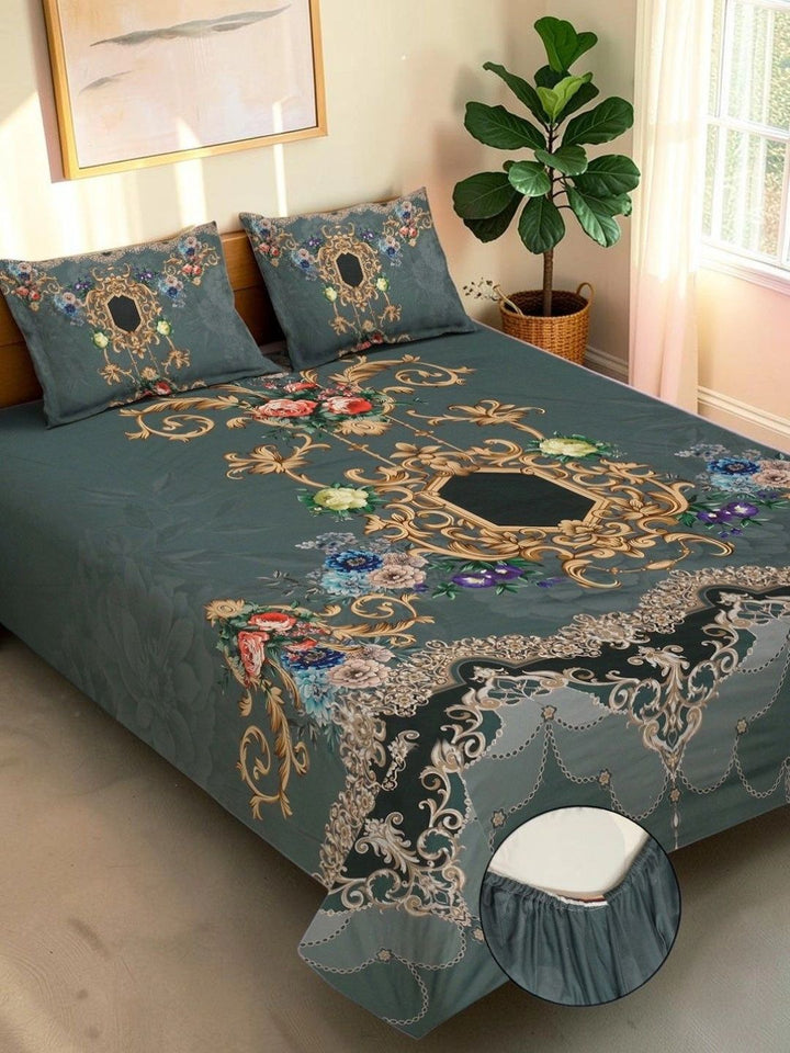 Moda Rapido X KLOTTHE Green & Brown Ethnic Motifs 400 TC King Bedsheet with 2 Pillow Covers