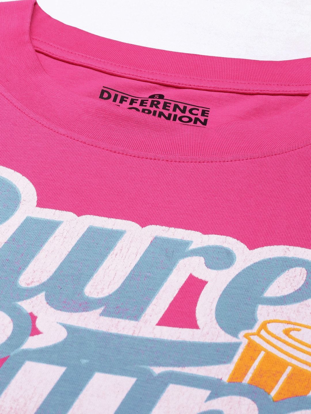 Difference of Opinion Women Pink Printed Pure Cotton Loose Pure Cotton T-shirt