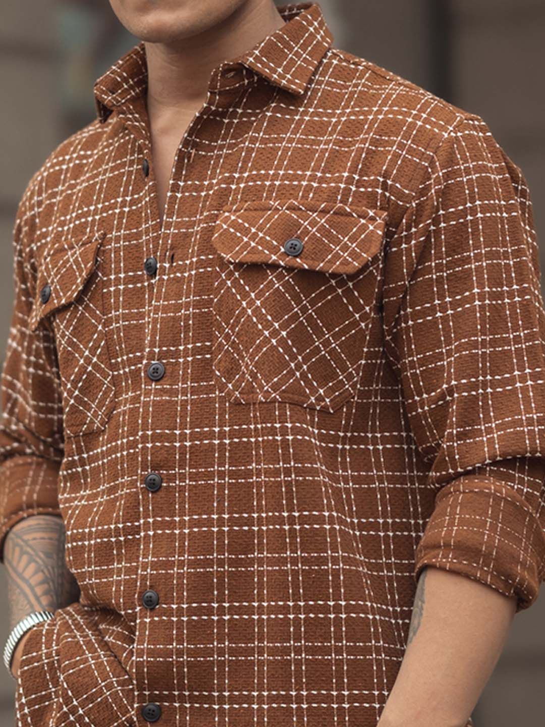 Powerlook Men Spread Collar Tartan Checked Casual Shirt