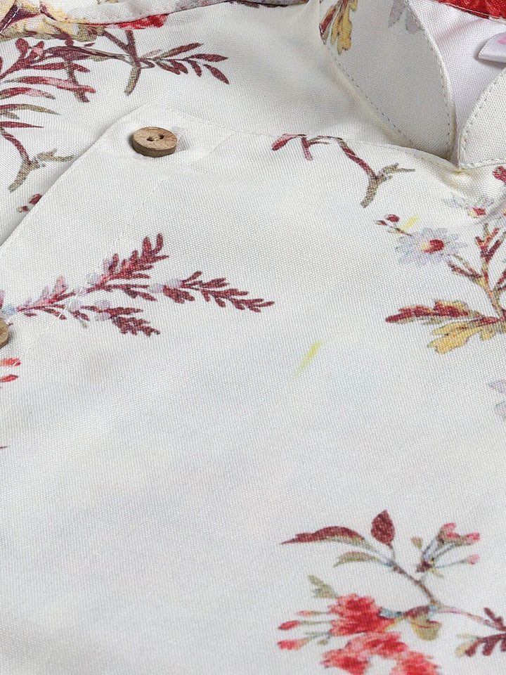 VASTRAMAY Boys Floral Printed Mandarin Collar Angrakha Kurta with Pyjama