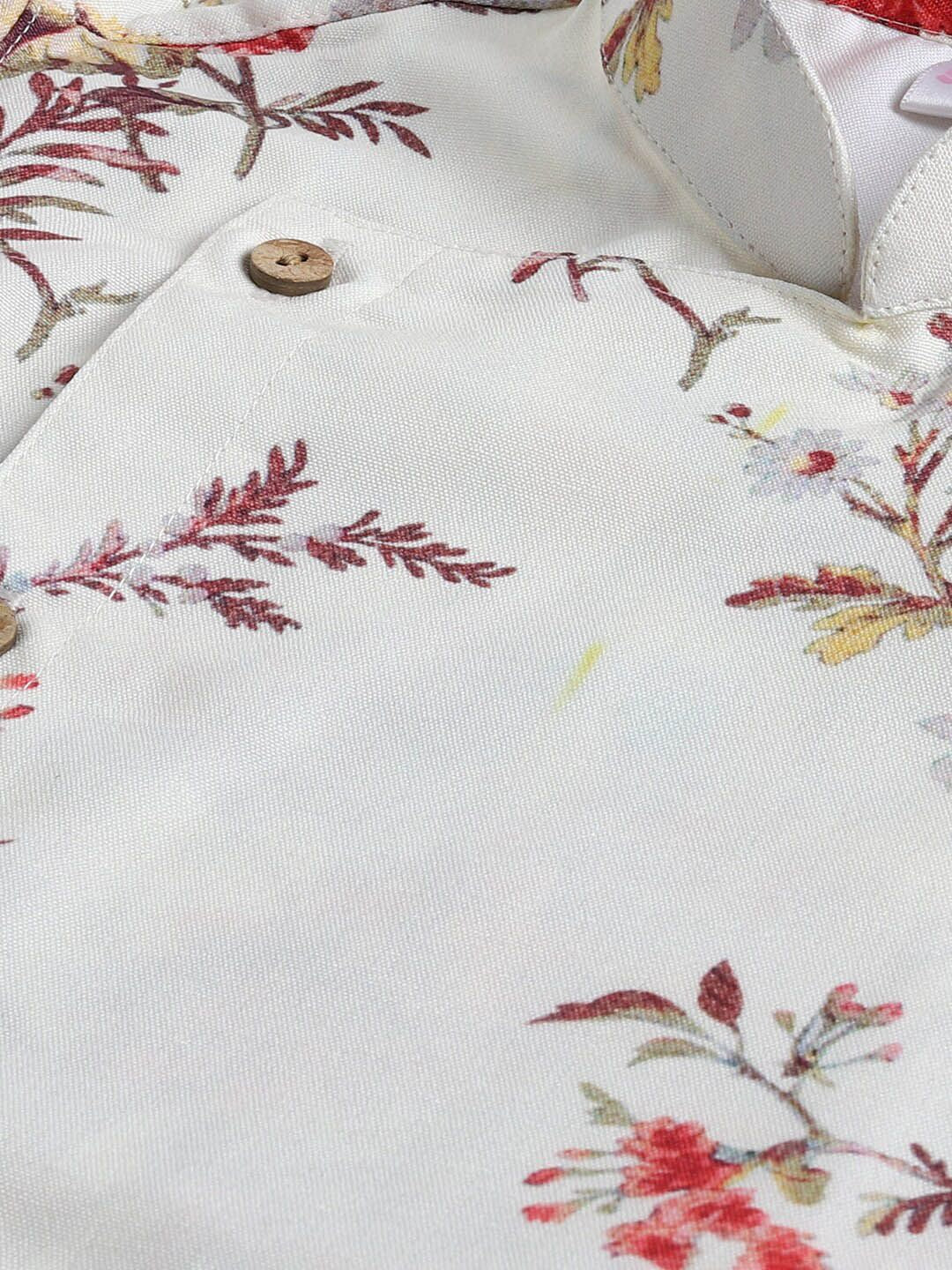 VASTRAMAY Boys Floral Printed Mandarin Collar Angrakha Kurta with Pyjama