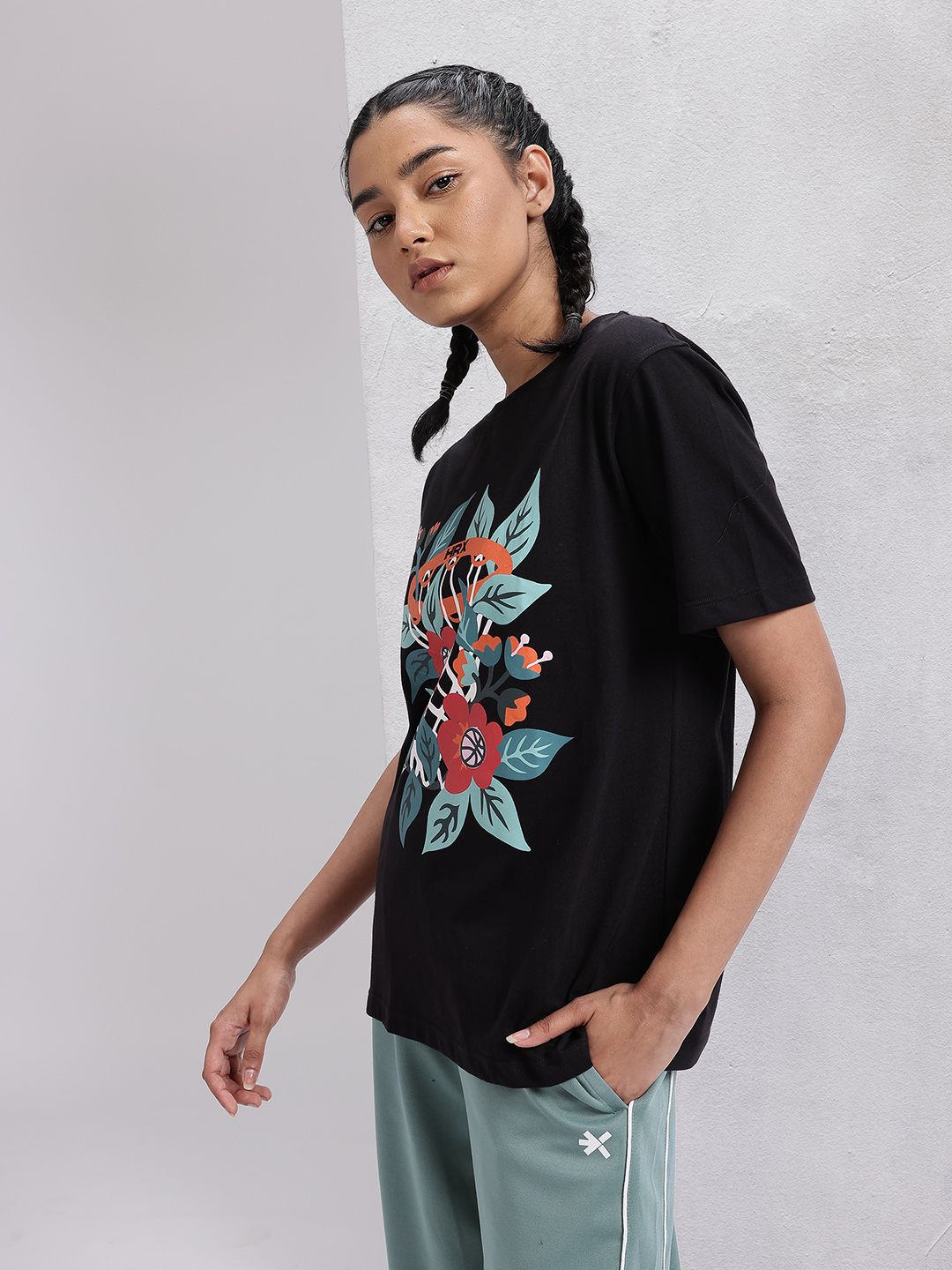 HRX by Hrithik Roshan Women Printed Drop-Shoulder Sleeves T-shirt