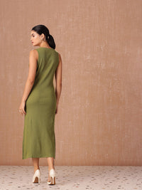 all about you Pure Cotton Ribbed Sleeveless Side Slits Sheath Midi Dress