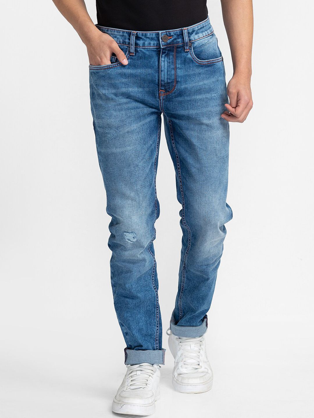 Being Human Men Slim Fit Low Distress Light Fade Jeans