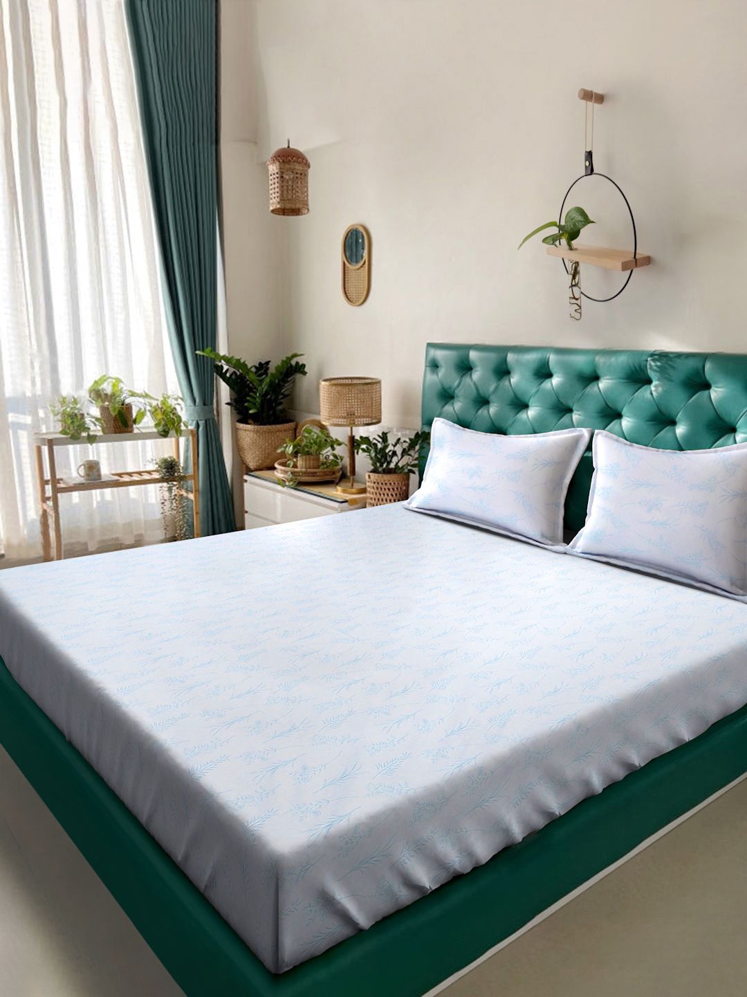 Myntra Elegant Homes White Floral 400 TC Bedsheet with 2 Pillow Covers