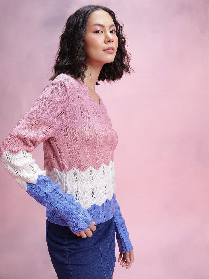 DressBerry Open-Knit Colourblocked Pullover