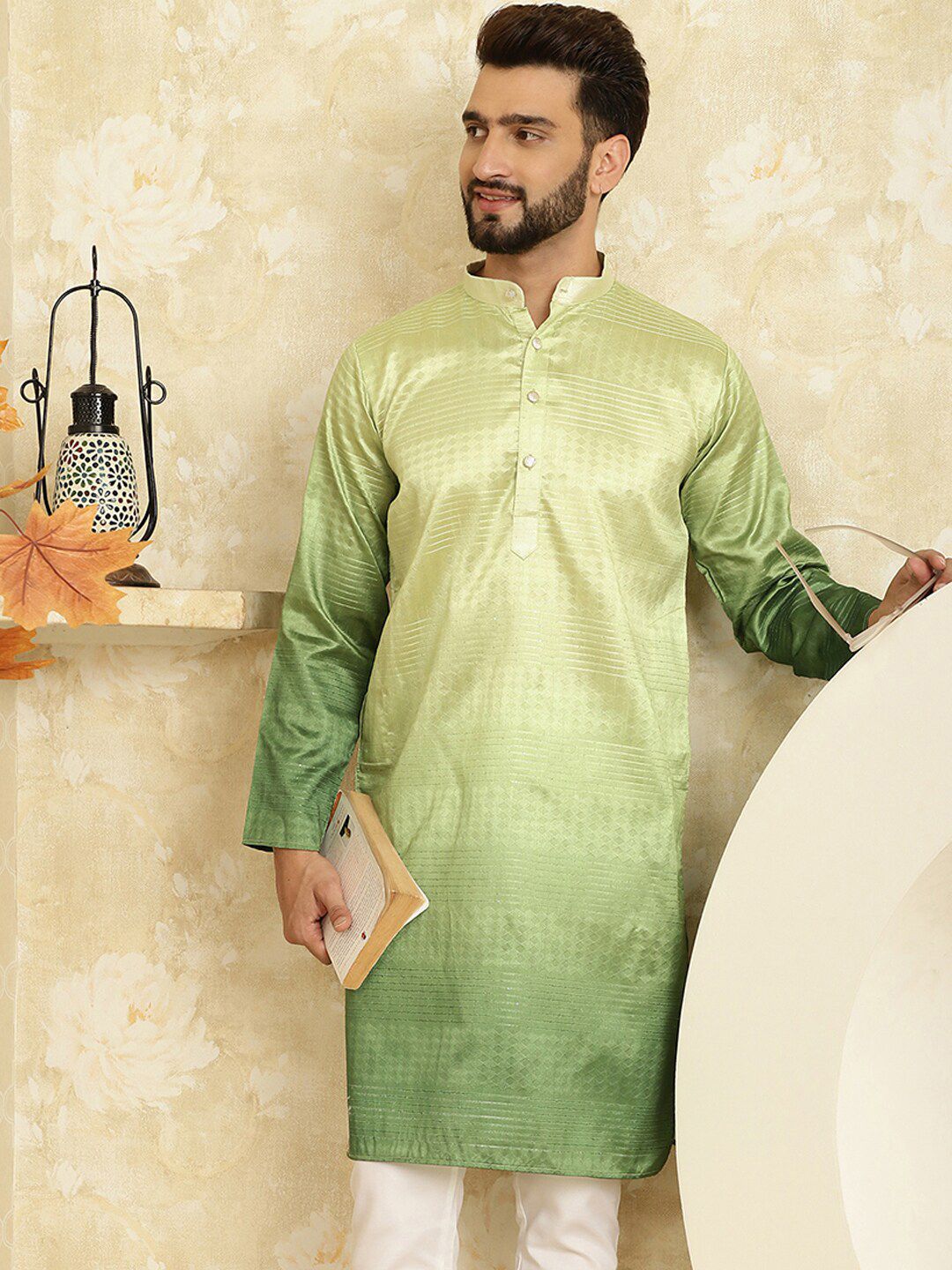 SOJANYA Ethnic Woven Design Cotton Silk Straight Kurta