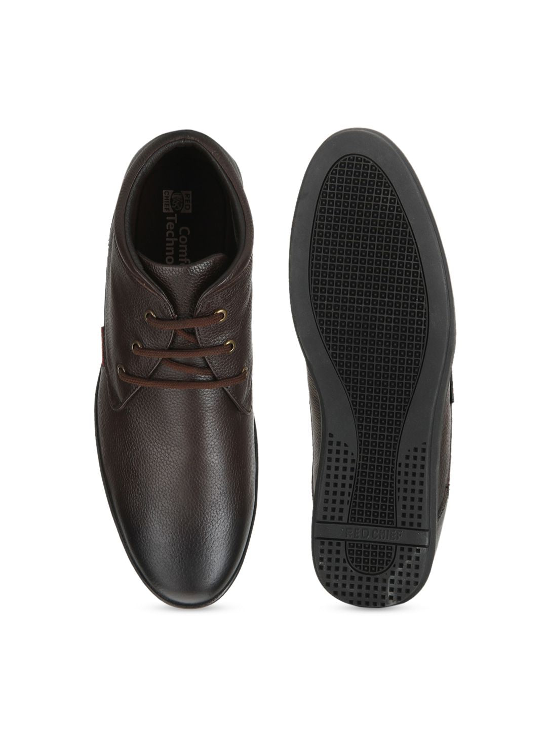Red Chief Men Brown Textured Mid-Top Leather Derbys