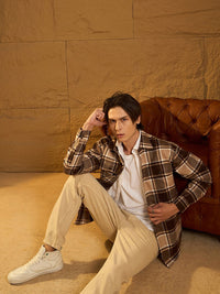 DENNISON Men Double Pocket Drop Shoulder Oversized Cotton Checked Shacket