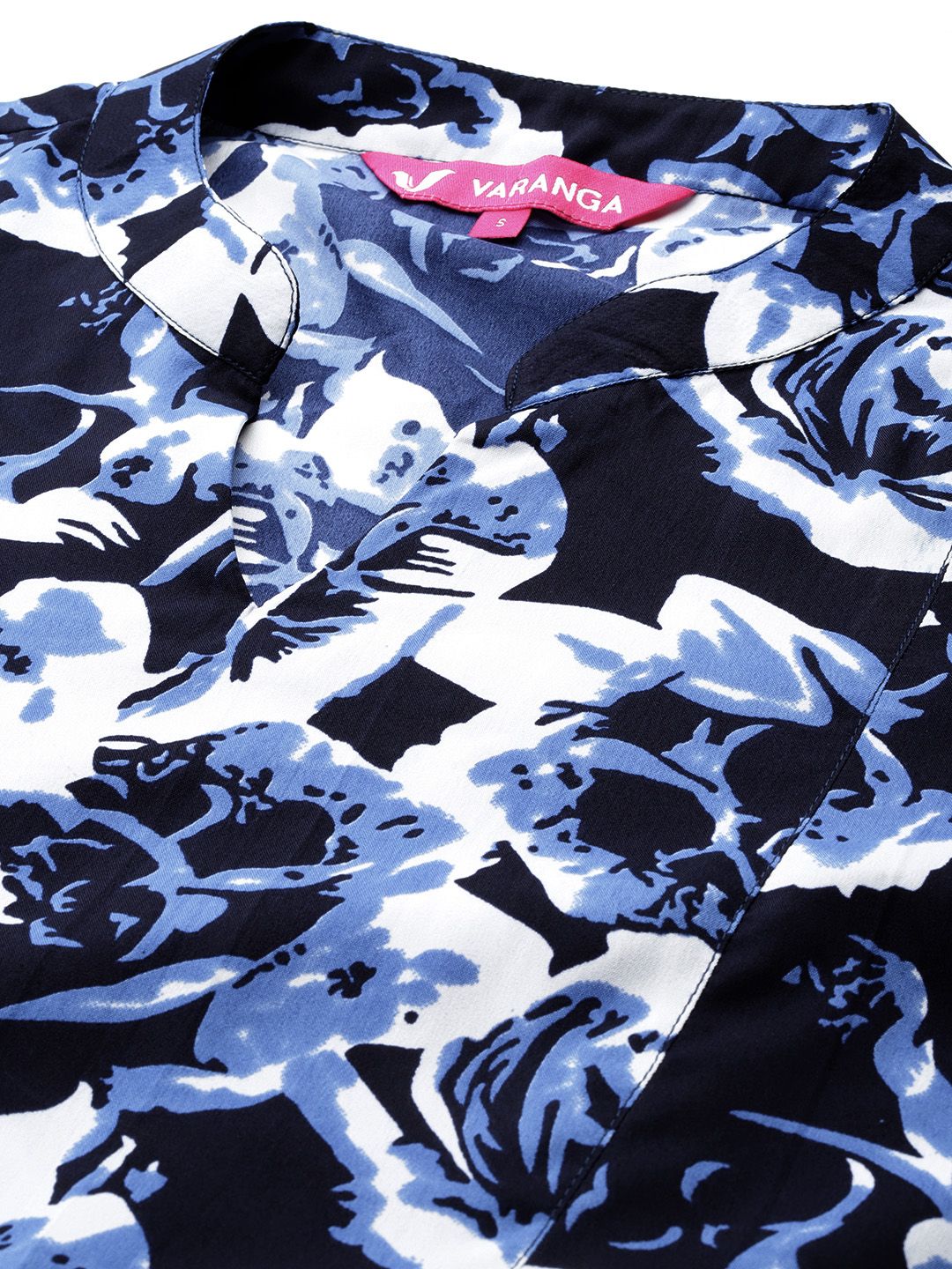 Varanga Floral Printed Mandarin Collar Crepe Kurta