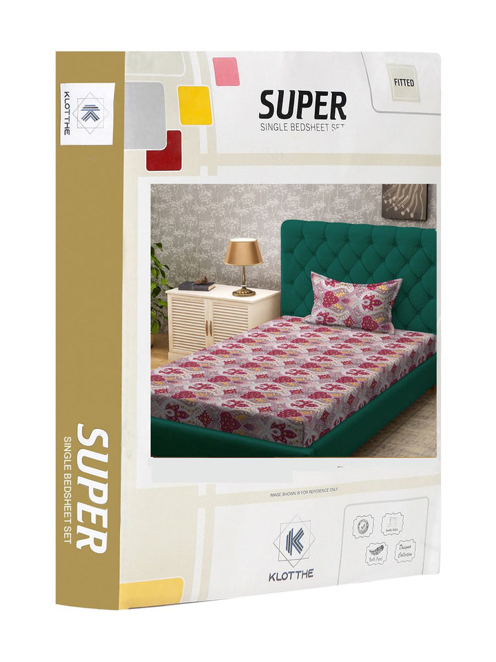 KLOTTHE Motif Etnik Merah Jambu & Beige Dicetak 300 TC Cadar Dilengkapi Tunggal Dengan Sarung Bantal