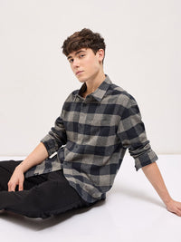 THE BEAR HOUSE Men Spread Collar Buffalo Checked Cotton Shirt