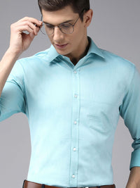Park Avenue Men Turquoise Blue Solid Slim Fit Formal Shirt