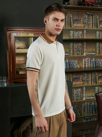 Campus Sutra Men Self Design Polo Collar Cotton T-shirt