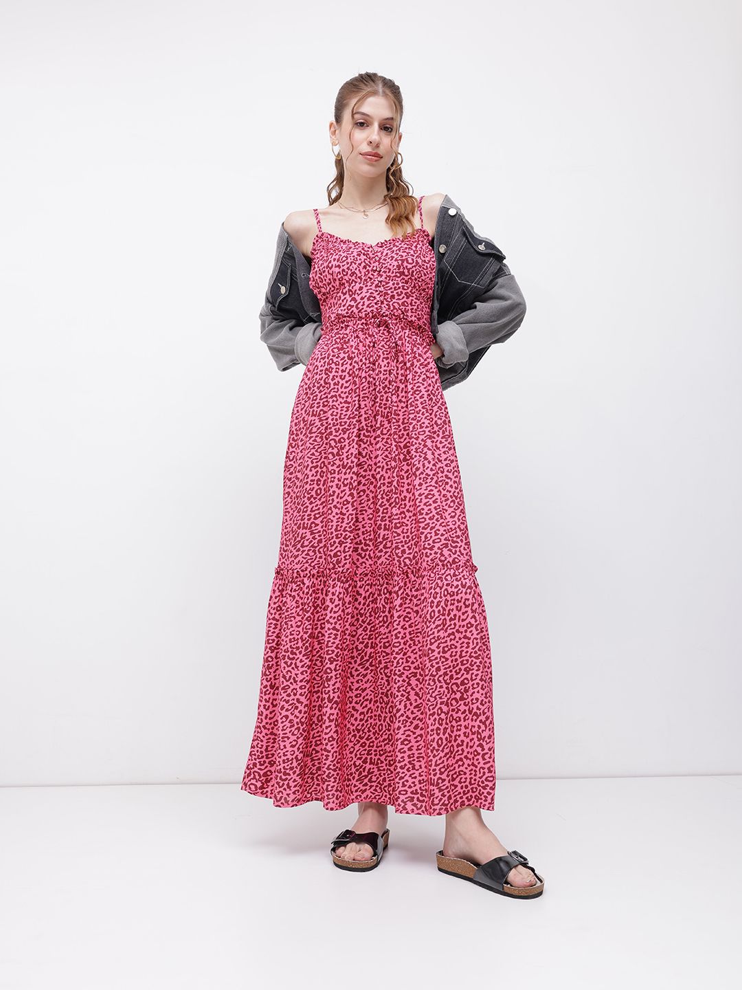 DressBerry Old World Glamour Animal Print Smocked Maxi Dress