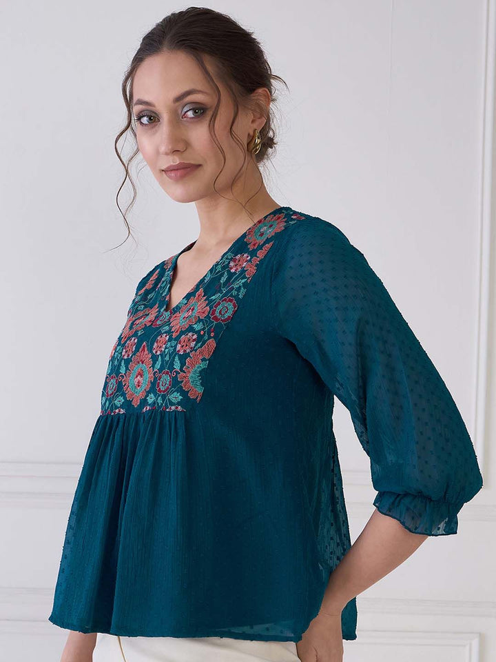 Antheaa Floral Print Chiffon Top