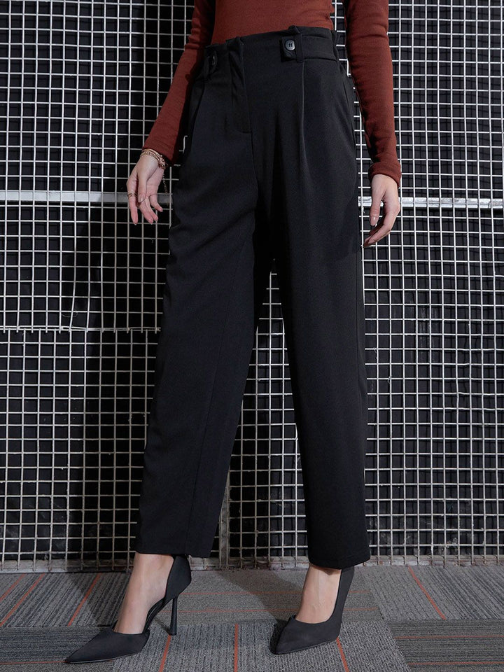 SASSAFRAS Women Black High-Rise Pleated Trousers