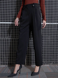 SASSAFRAS Women Black High-Rise Pleated Trousers