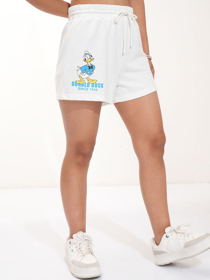 Tokyo Talkies Women Disney Donald Duck Graphic Printed Knitted Shorts