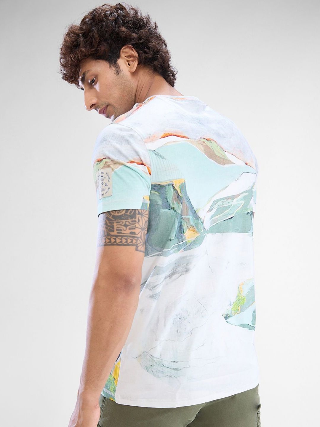 SPYKAR Men Abstract Printed Round Neck Cotton T-shirt