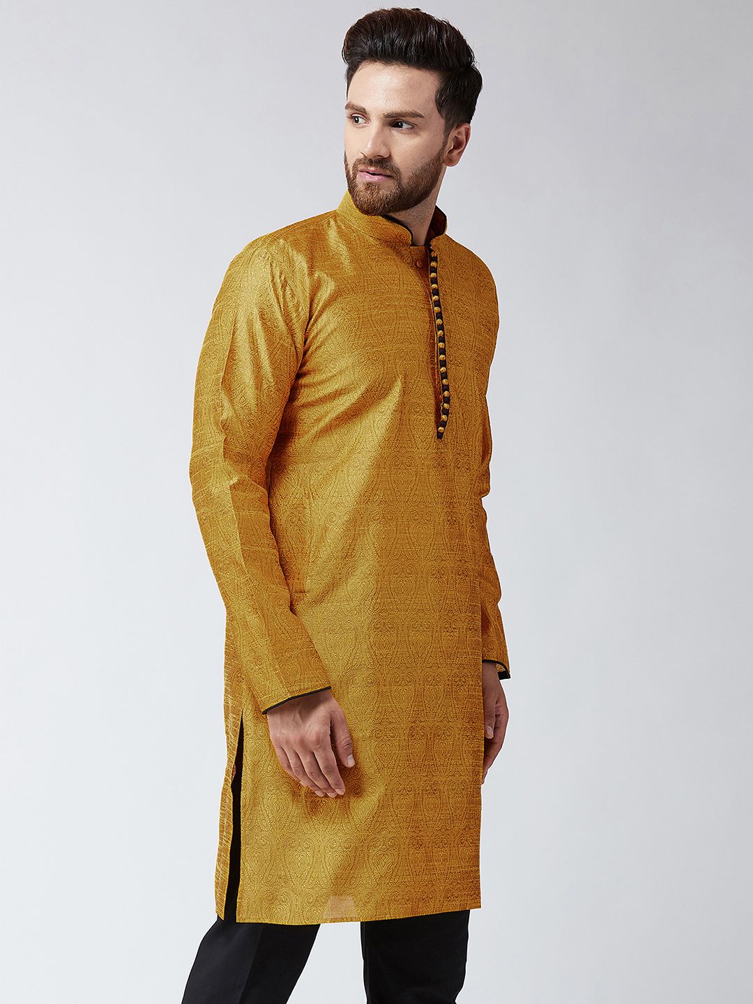 SOJANYA Men Mustard Printed Straight Kurta