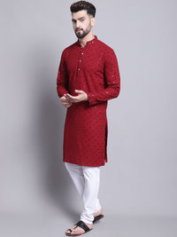 SOJANYA Ethnic Motifs Embroidered Sequined Pure Cotton Kurta with Churidar