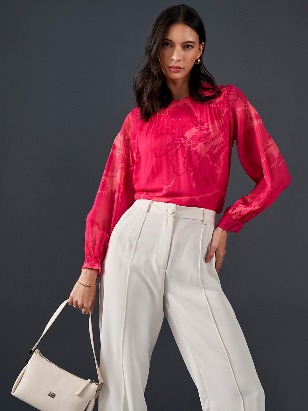 AND Floral Printed Gathered Detail Top