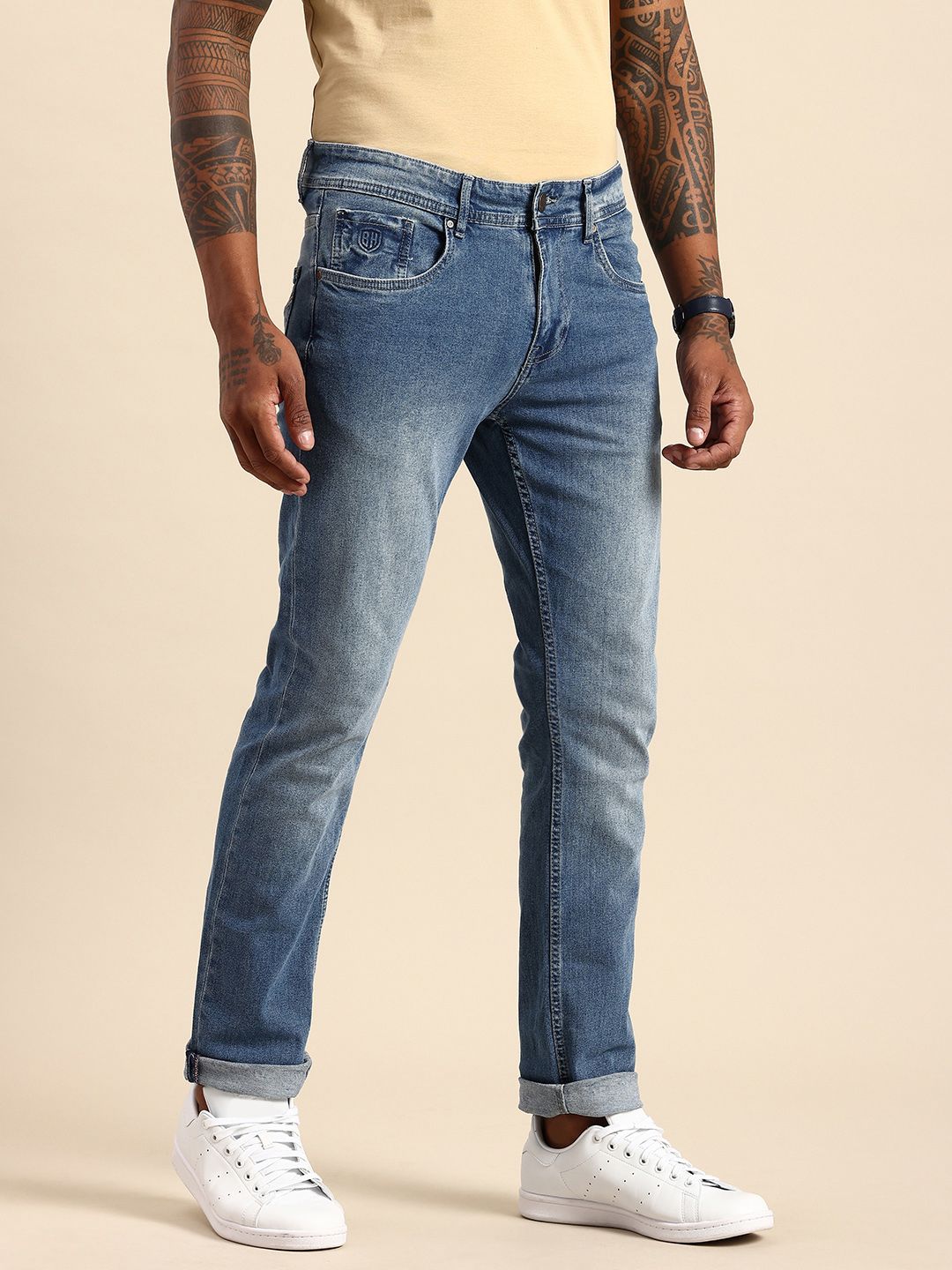 Being Human Men Straight Fit Heavy Fade Stretchable Jeans