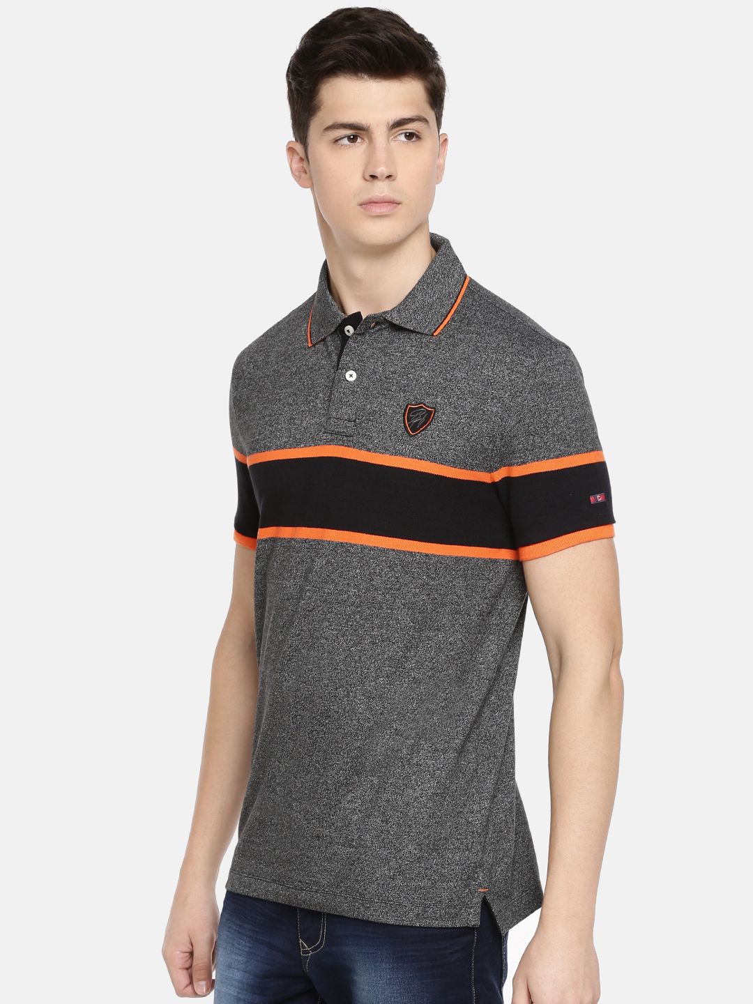 Being Human Men Grey Striped Polo Collar T-shirt