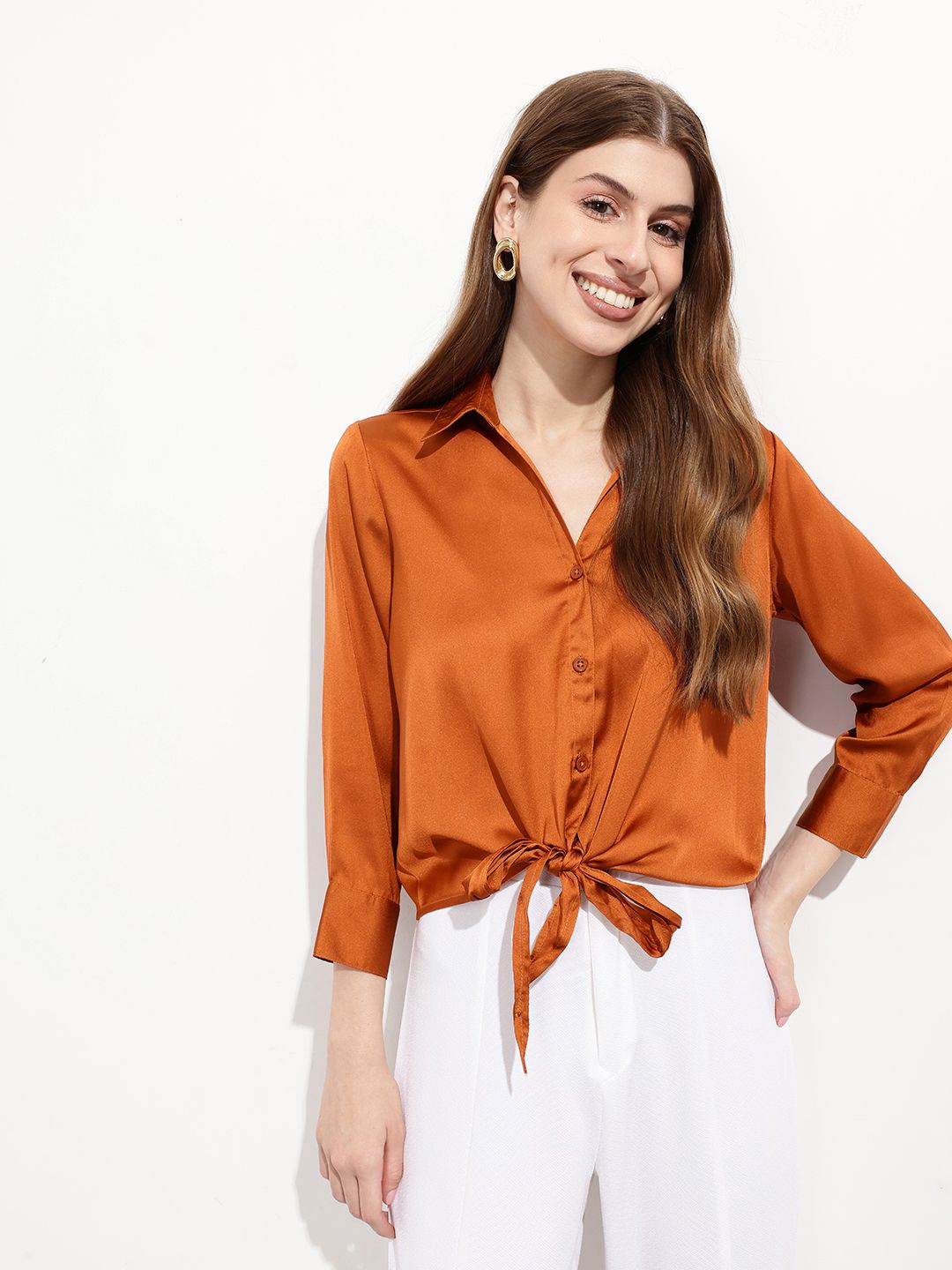 DressBerry Rustic Reverie Tie & Thrive Satin Shirt