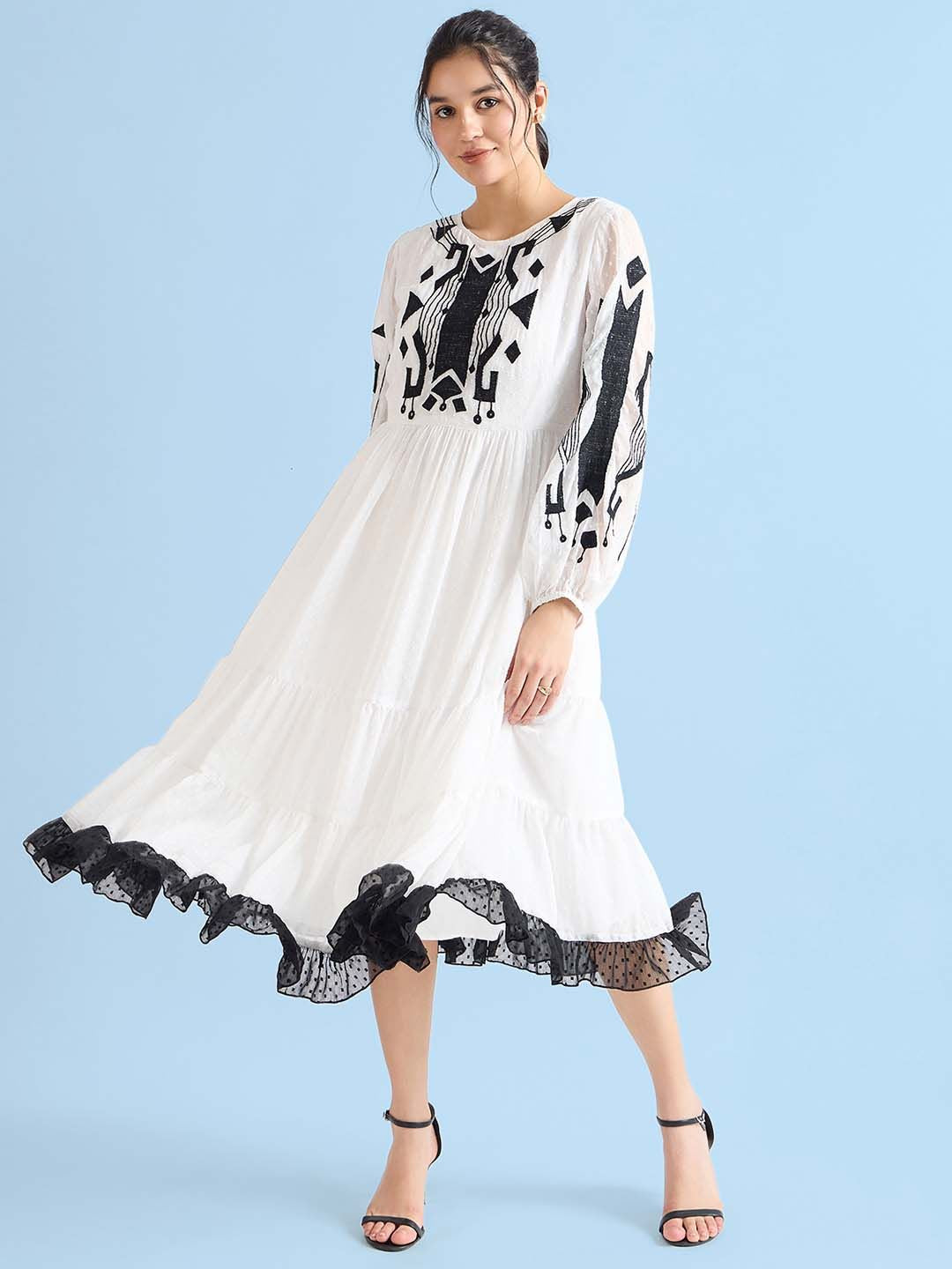 Antheaa Floral Chiffon Fit & Flare Midi Dress
