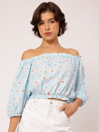 DressBerry Daisy Dreams Printed Off-Shoulder Blouson Crop Top
