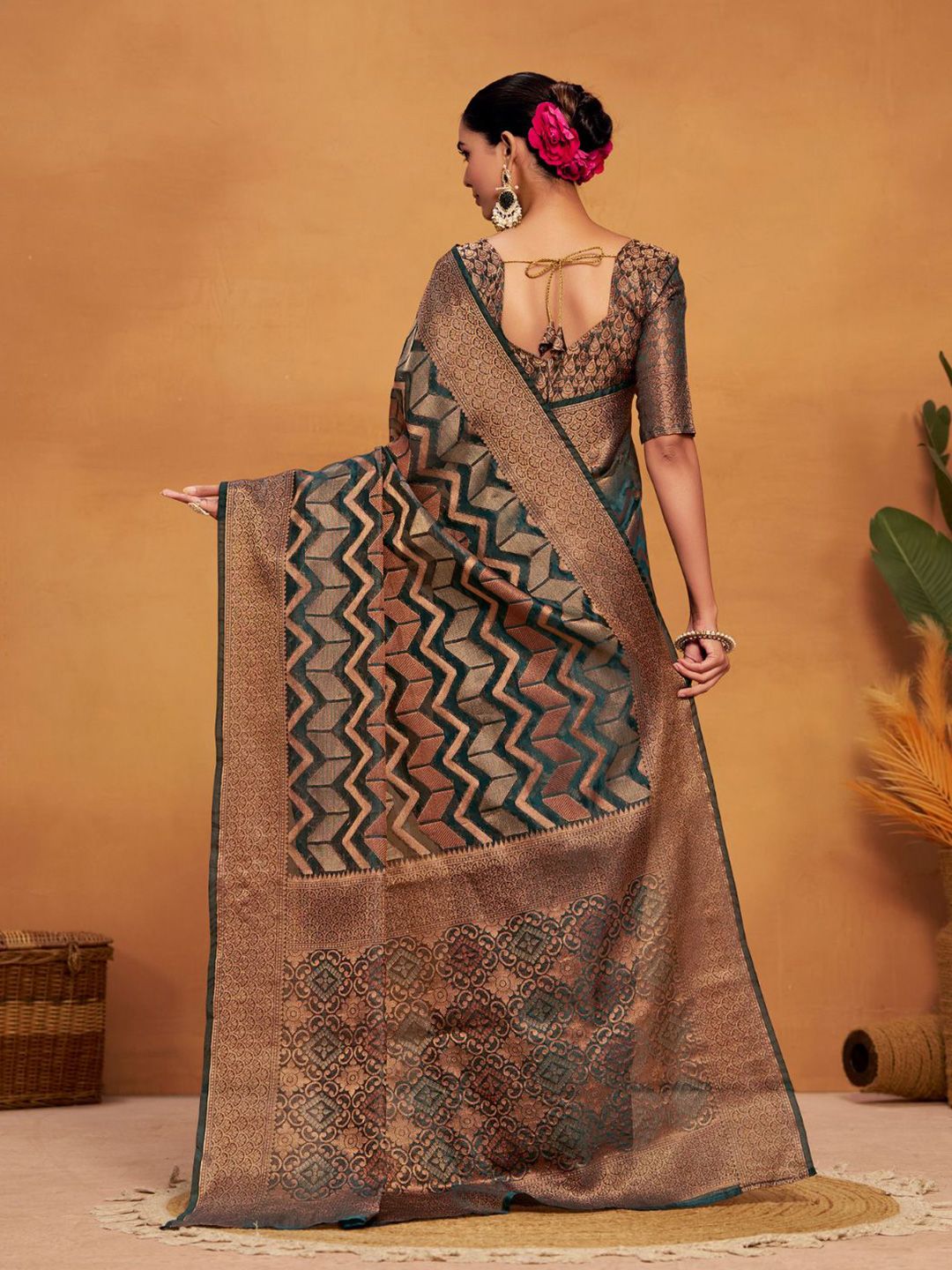 KALINI Woven Banarasi Organza Silk Saree with Blouse Piece