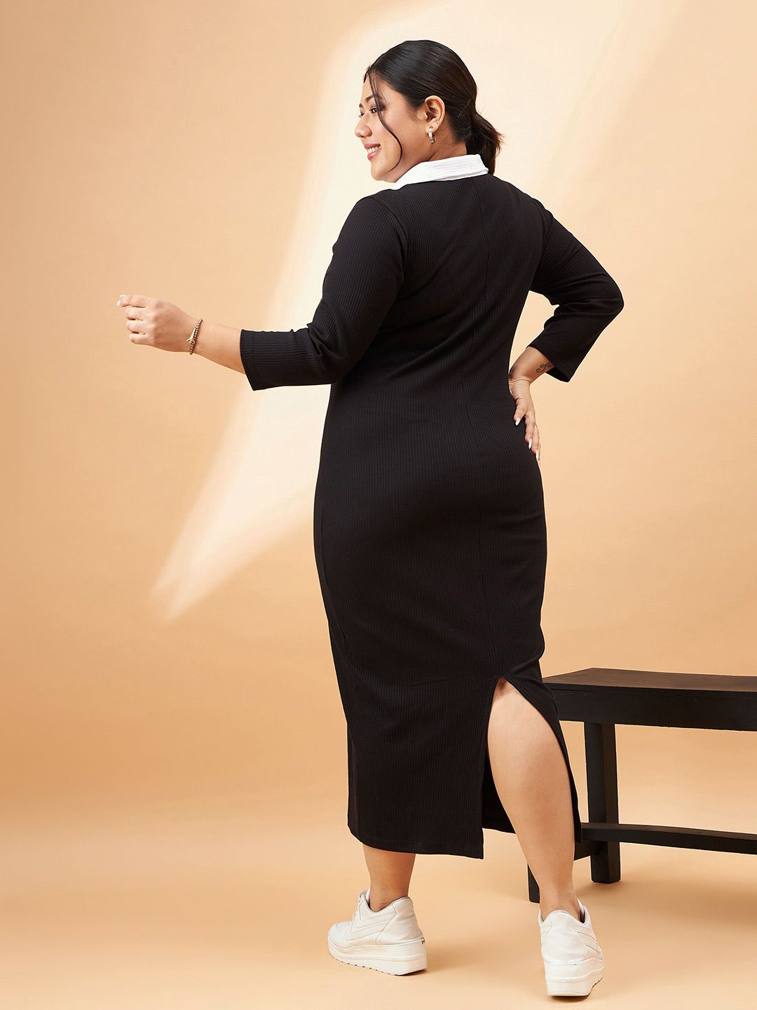 SASSAFRAS Curve Plus Size Sheath Midi Dress
