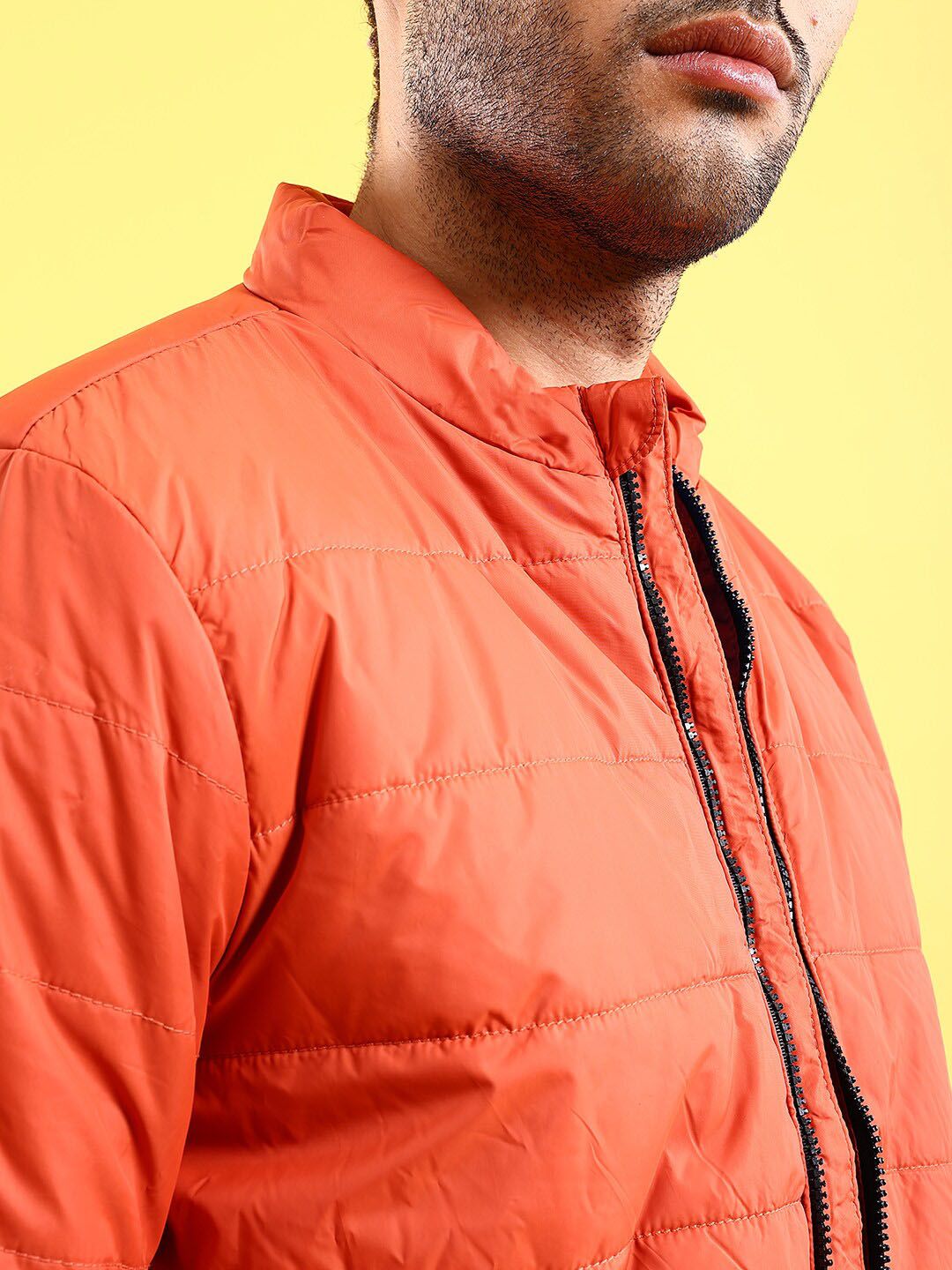 The Indian Garage Co Men Rust Colourblocked Crop Outdoor Padded Jacket