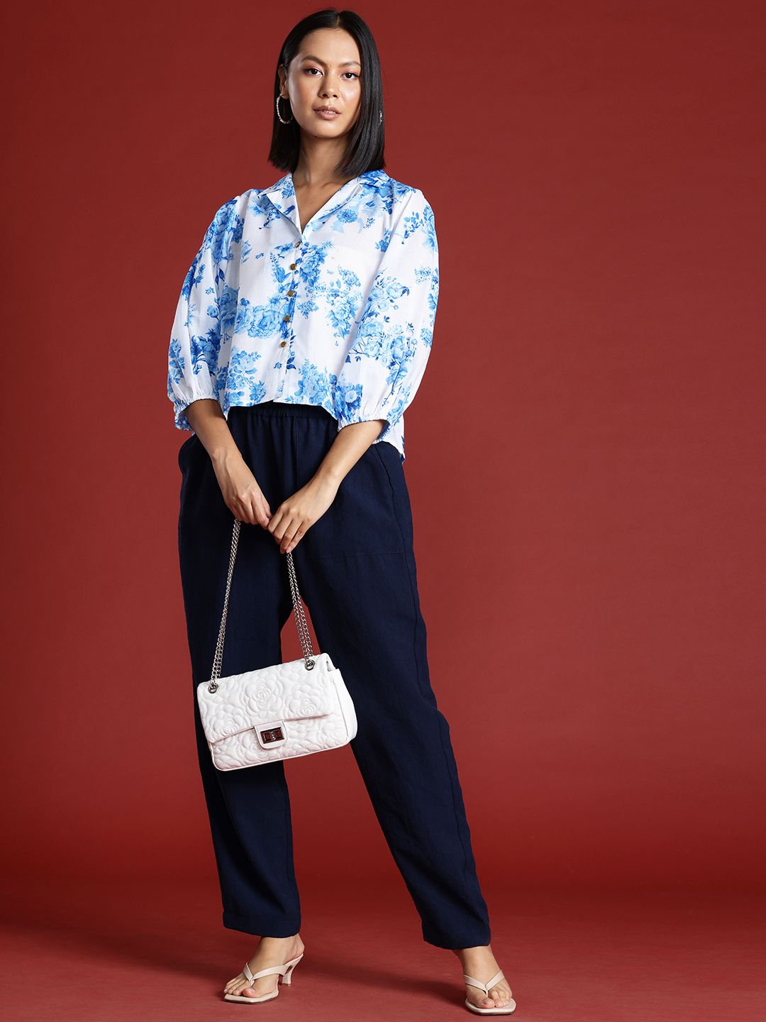 all about you Floral Print Puff Sleeve Shirt Style Top