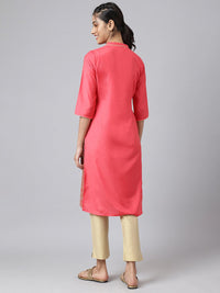 AURELIA Women Peach-Coloured Floral Printed Kurta