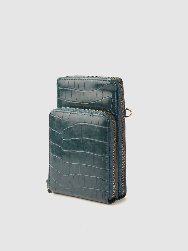 Lino Perros Teal Blue Croc Textured Structured Sling Bag with Detachable Sling Strap
