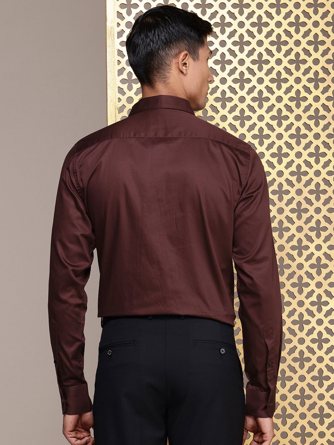 House of Pataudi Self Design Pure Cotton Opaque Party Shirt