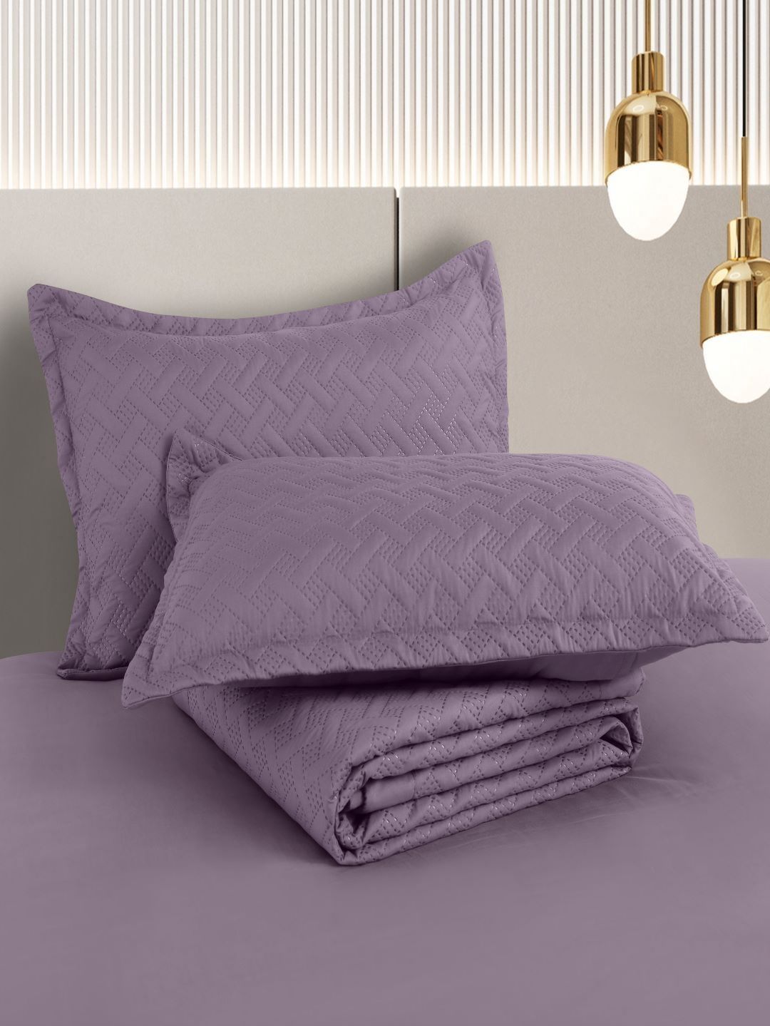 HOSTA HOMES Purple Quilted 280TC Double Queen Bed With 2 Pillow Covers