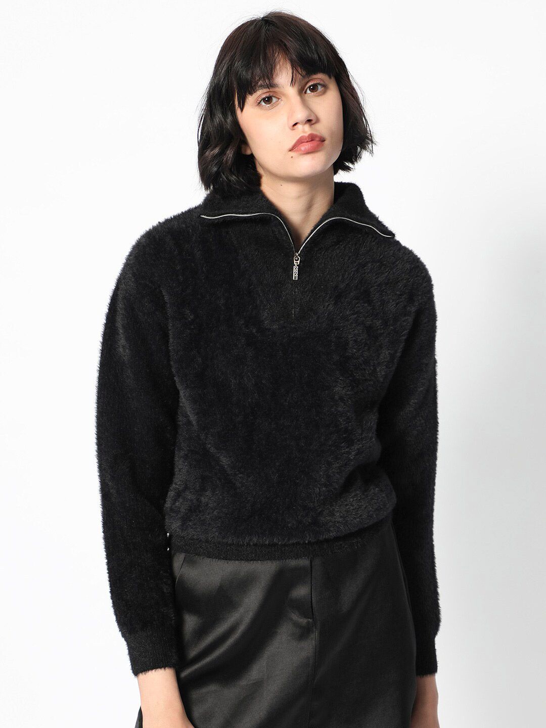 RAREISM Henley Neck Faux Fur Pullover
