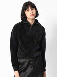 RAREISM Henley Neck Faux Fur Pullover
