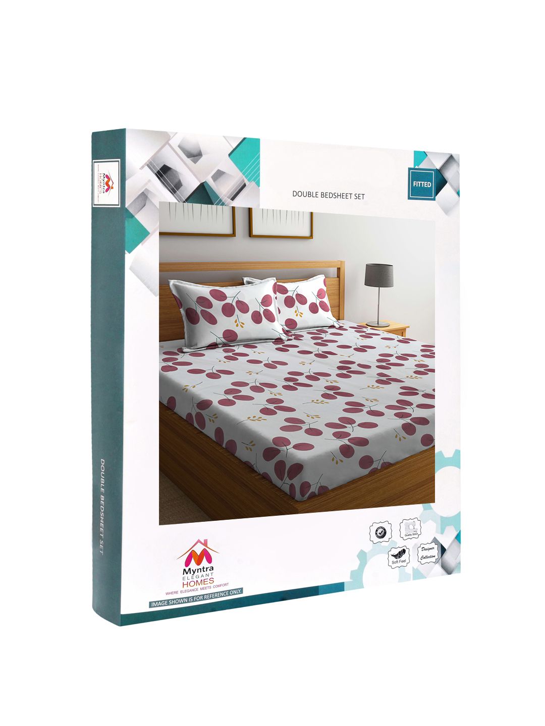 Myntra Elegant Homes White & Maroon Floral 300 TC King Bedsheet with 2 Pillow Covers