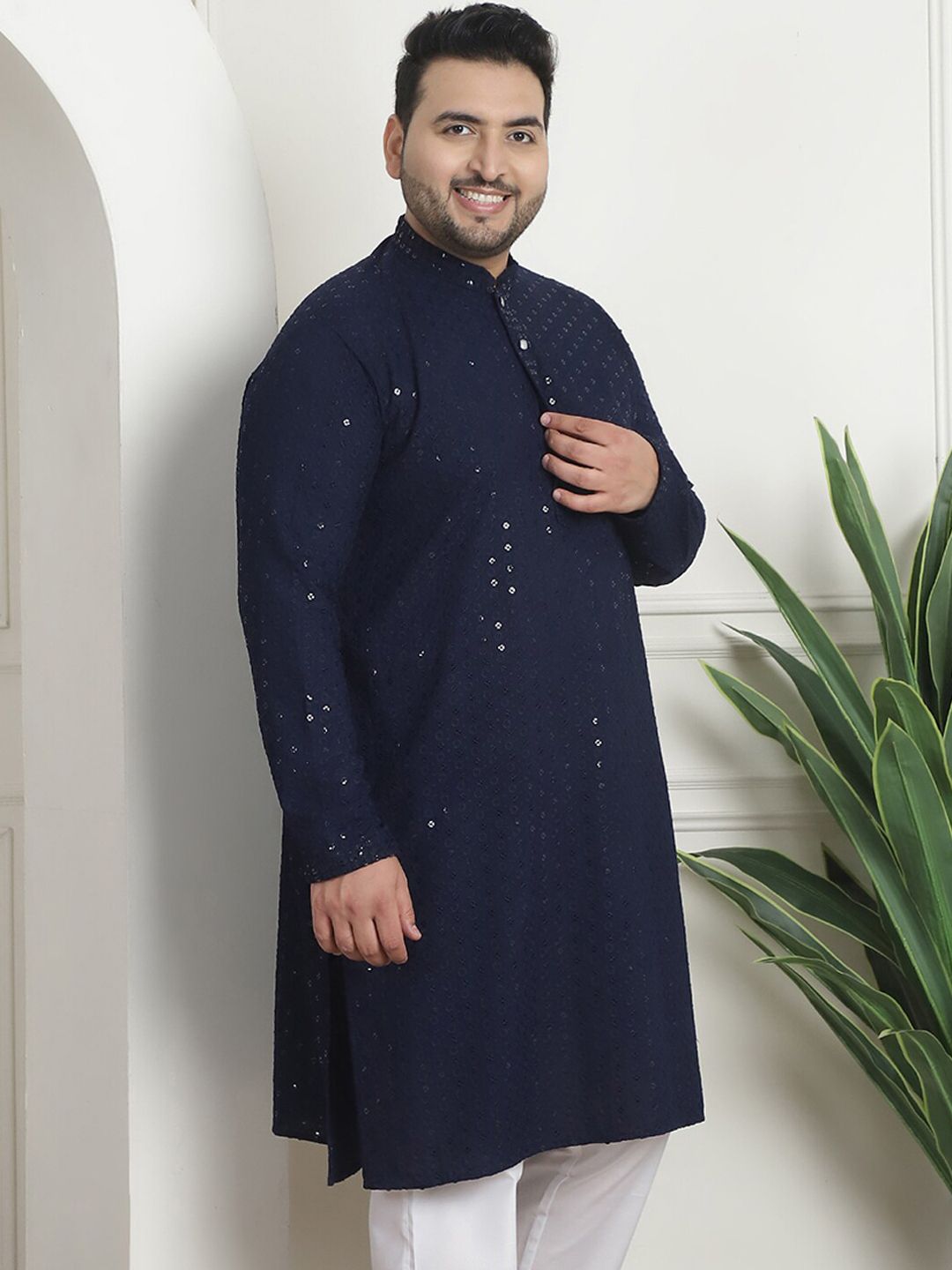 SOJANYA PLUS Kurta Lurus Kapas Sulam Bersulam Geometrik